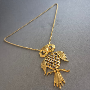 Vergoldete Eulen-Halskette mit Strass – Vintage-Schmuck mit Charakter