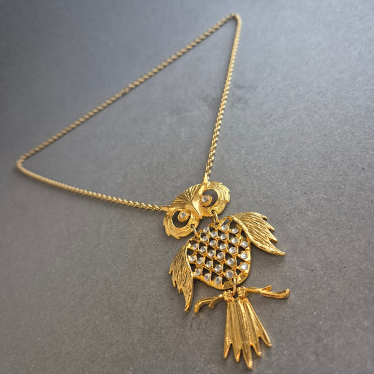 Vergoldete Eulen-Halskette mit Strass – Vintage-Schmuck mit Charakter