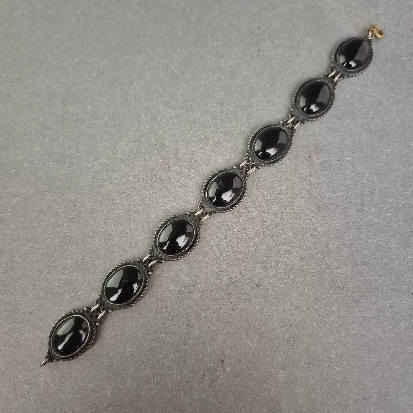 925er Silberarmband mit Onyx-Cabochons – Vintage Handarbeit aus Mexiko