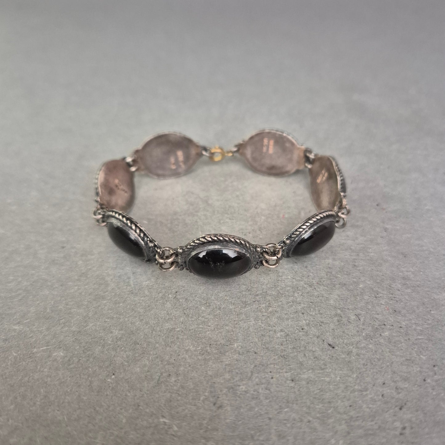 925er Silberarmband mit Onyx-Cabochons – Vintage Handarbeit aus Mexiko