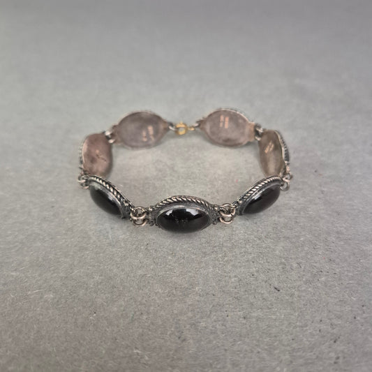 925er Silberarmband mit Onyx-Cabochons – Vintage Handarbeit aus Mexiko