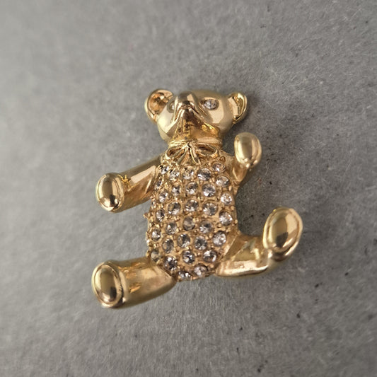 Glitzernde Teddybär-Brosche – Vergoldet mit Strasssteinen