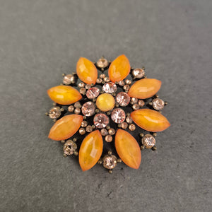 Vintage Brosche im Sonnenblumen-Stil – Strass & Glaskristalle