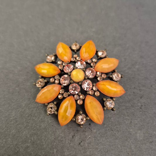 Vintage Brosche im Sonnenblumen-Stil – Strass & Glaskristalle