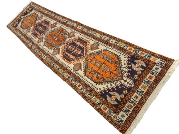 Perserteppich Orientteppich Handgeknüpfter Teppich Heris 300x75cm