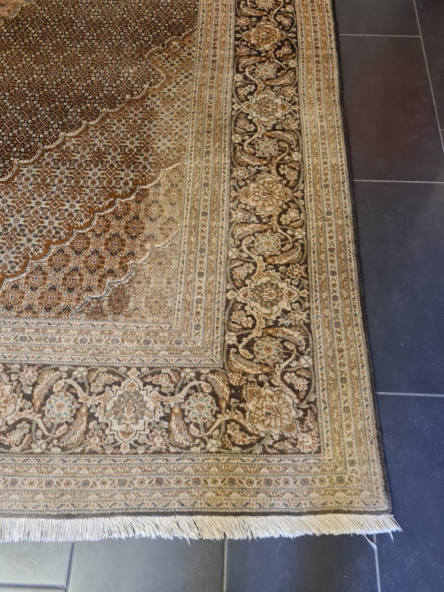 Perser Teppich Täbris Mahi Handgeknüpfter Seidenteppich 400x300cm