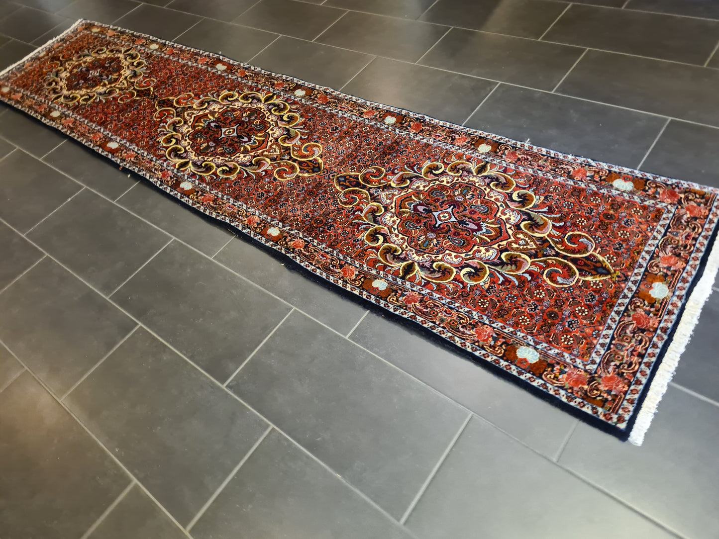 Perserteppich Orientteppich Handgeknüpfter Teppich Bidjar 350x81cm