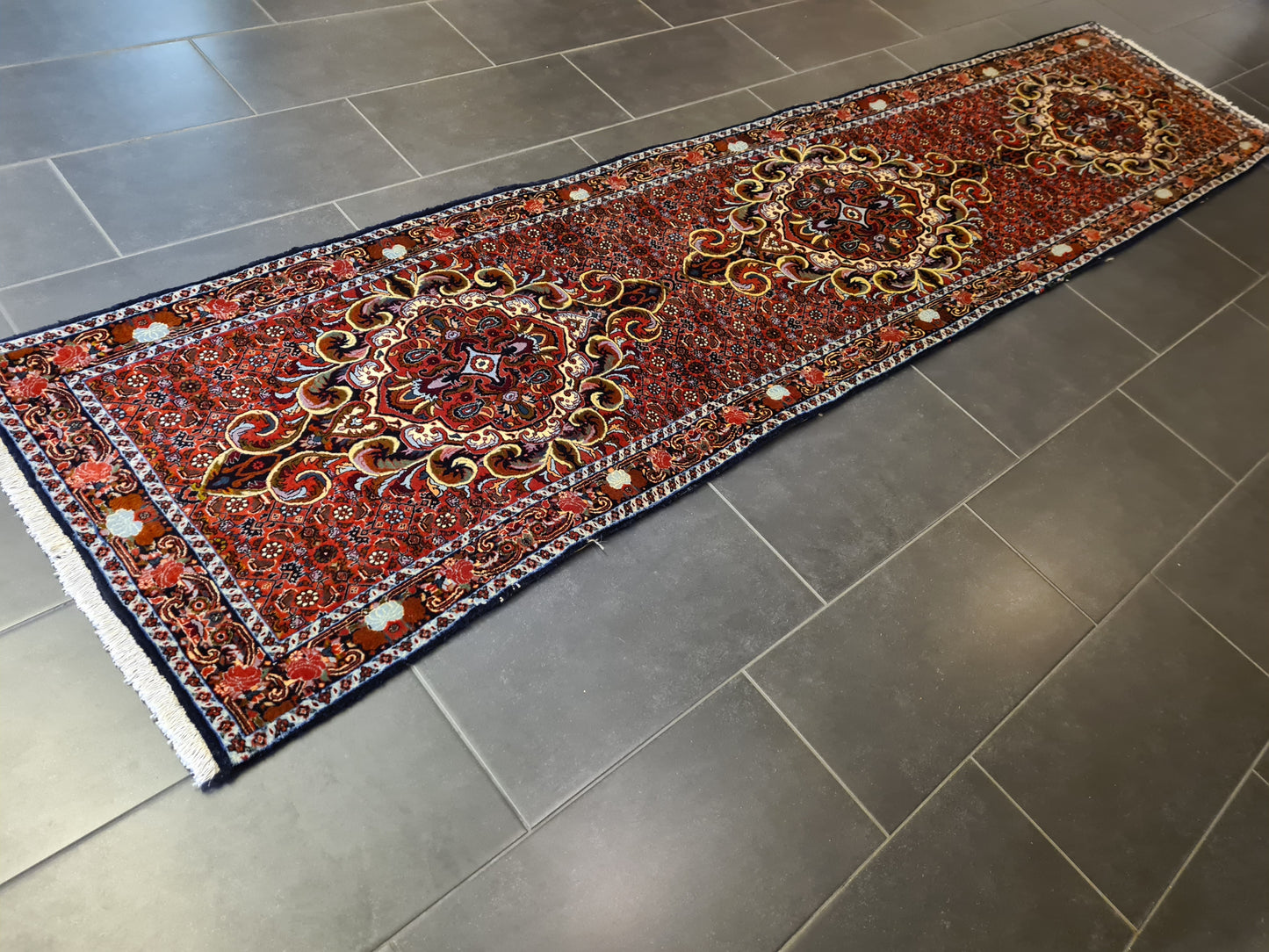 Perserteppich Orientteppich Handgeknüpfter Teppich Bidjar 350x81cm