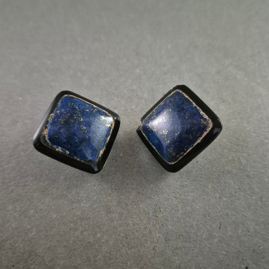 Vintage Clip-Ohrringe mit Lapislazuli-Look – Dunkelblau & Schwarz
