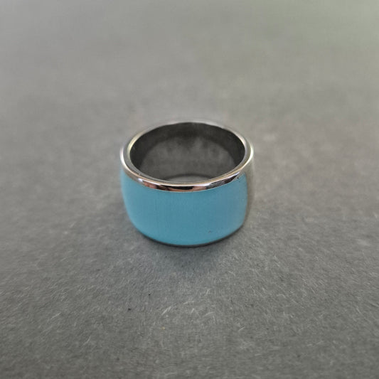 Breiter Edelstahlring mit Türkis-Emaille – Modern & Unisex