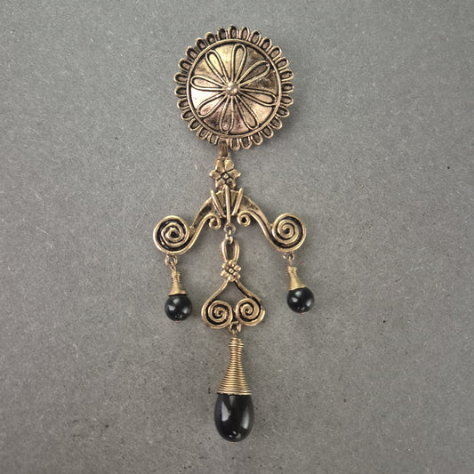 Antike Brosche im viktorianischen Stil – Bronzeoptik mit Onyxperlen