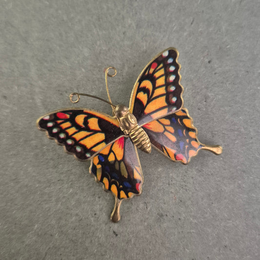 Bunte Vintage Schmetterlingsbrosche – Emaille im Retro-Look