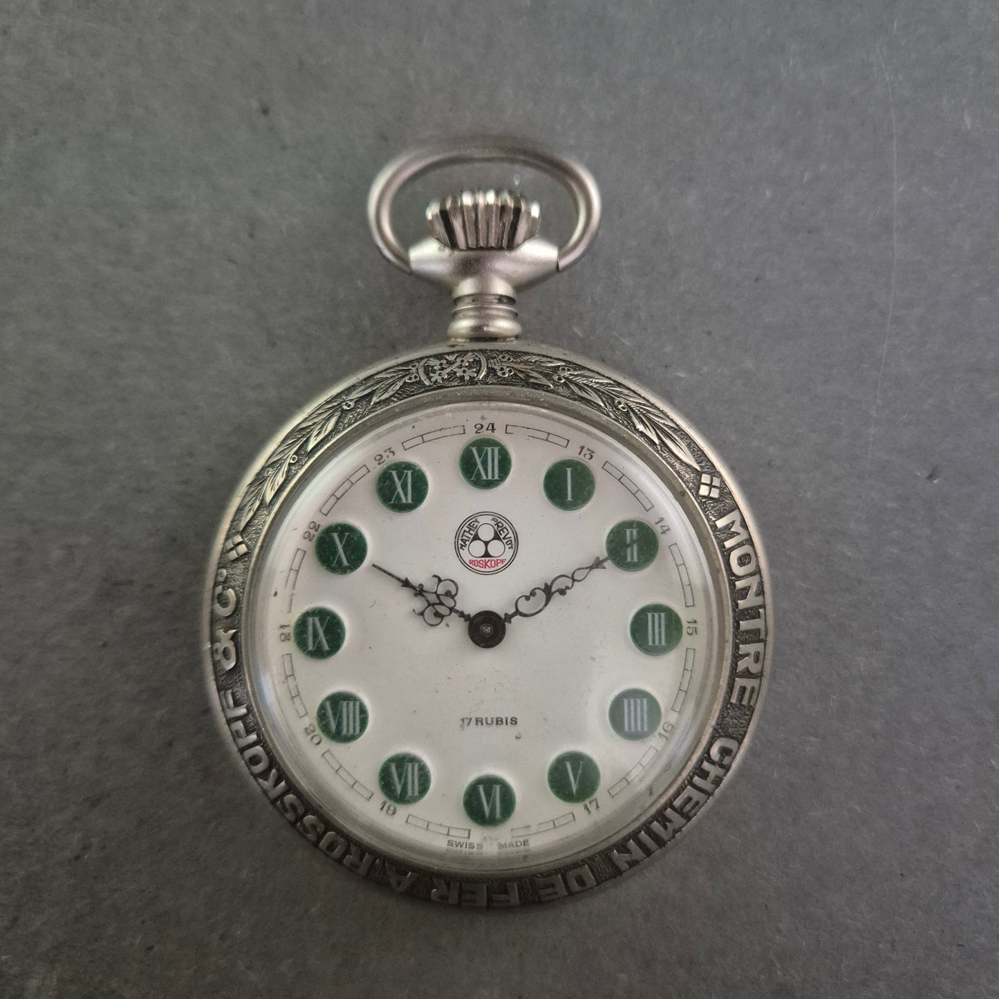 Antike Rosskopf & Co. Taschenuhr – Schweizer Präzision im Eisenbahn-Stil