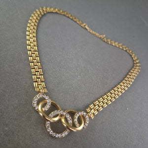 Elegante Vintage-Halskette mit goldfarbenem Gliederdesign & Strass