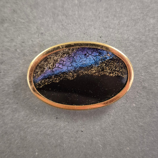 Vintage Emaille-Brosche mit Goldfassung – Abstraktes Design