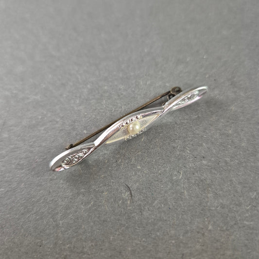 Elegante Silberbrosche mit Perle – Zeitloses Design im Art-Déco-Stil