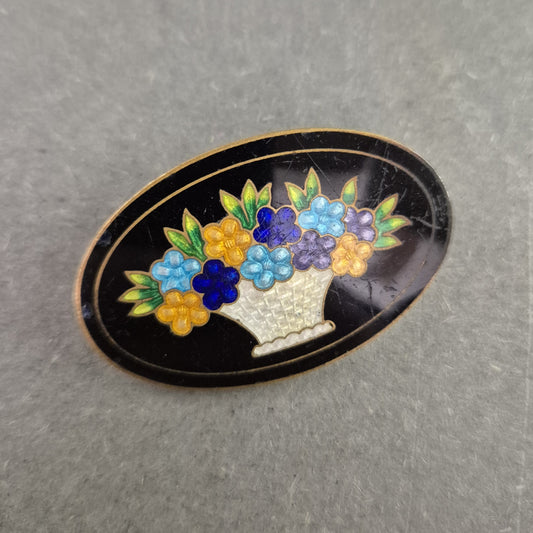 Ovale Emaille-Brosche mit Blumenmotiv – Farbenfroher Vintage-Stil
