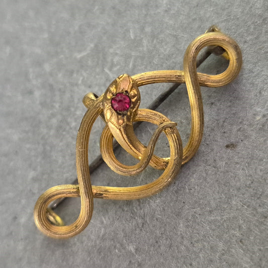 Antike Goldbrosche mit Rubinfarbener Zier – Jugendstil-Eleganz