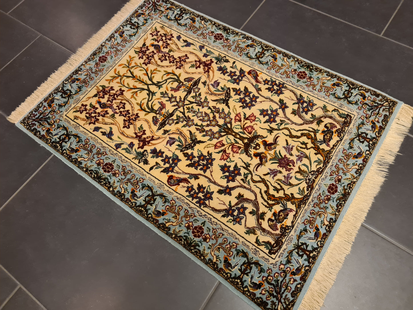 Perserteppich Isfahan Teppich Handgeknüpfter Seidenteppich 95x70cm