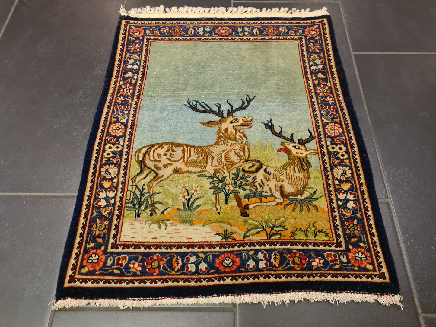 Perserteppich Bilderteppich Handgeknüpfer Teppich Keshan 70x58cm