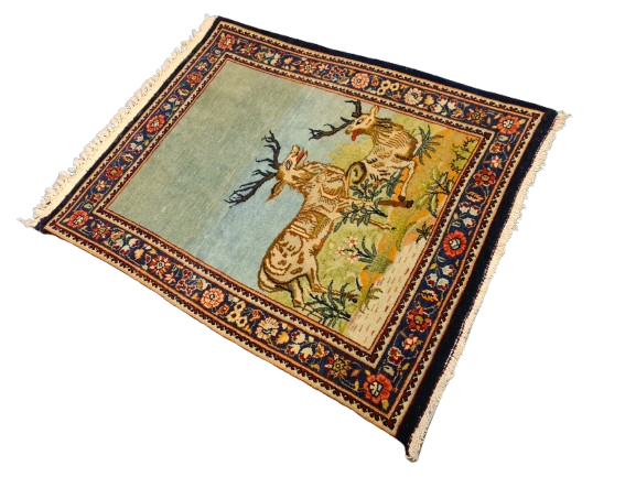 Perserteppich Bilderteppich Handgeknüpfer Teppich Keshan 70x58cm