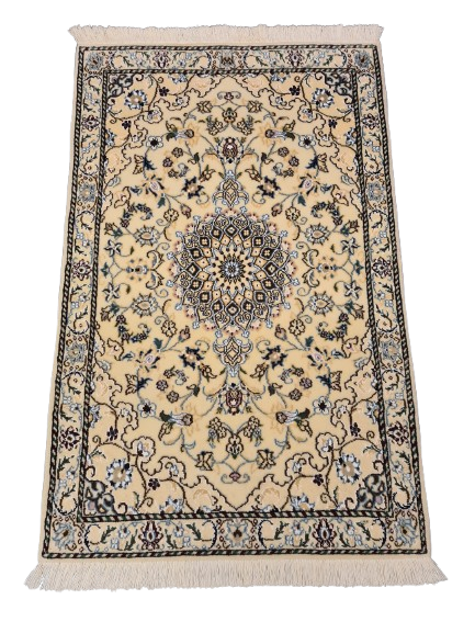 Perserteppich Orientteppich Handgeknüpfter Teppich Nain Seide 100x65cm