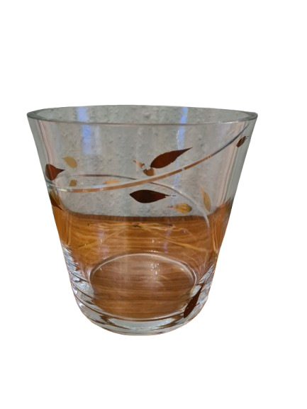 EISCH Künstler Glas Vase Schale Kübel Dekor goldene Blätter 18cm