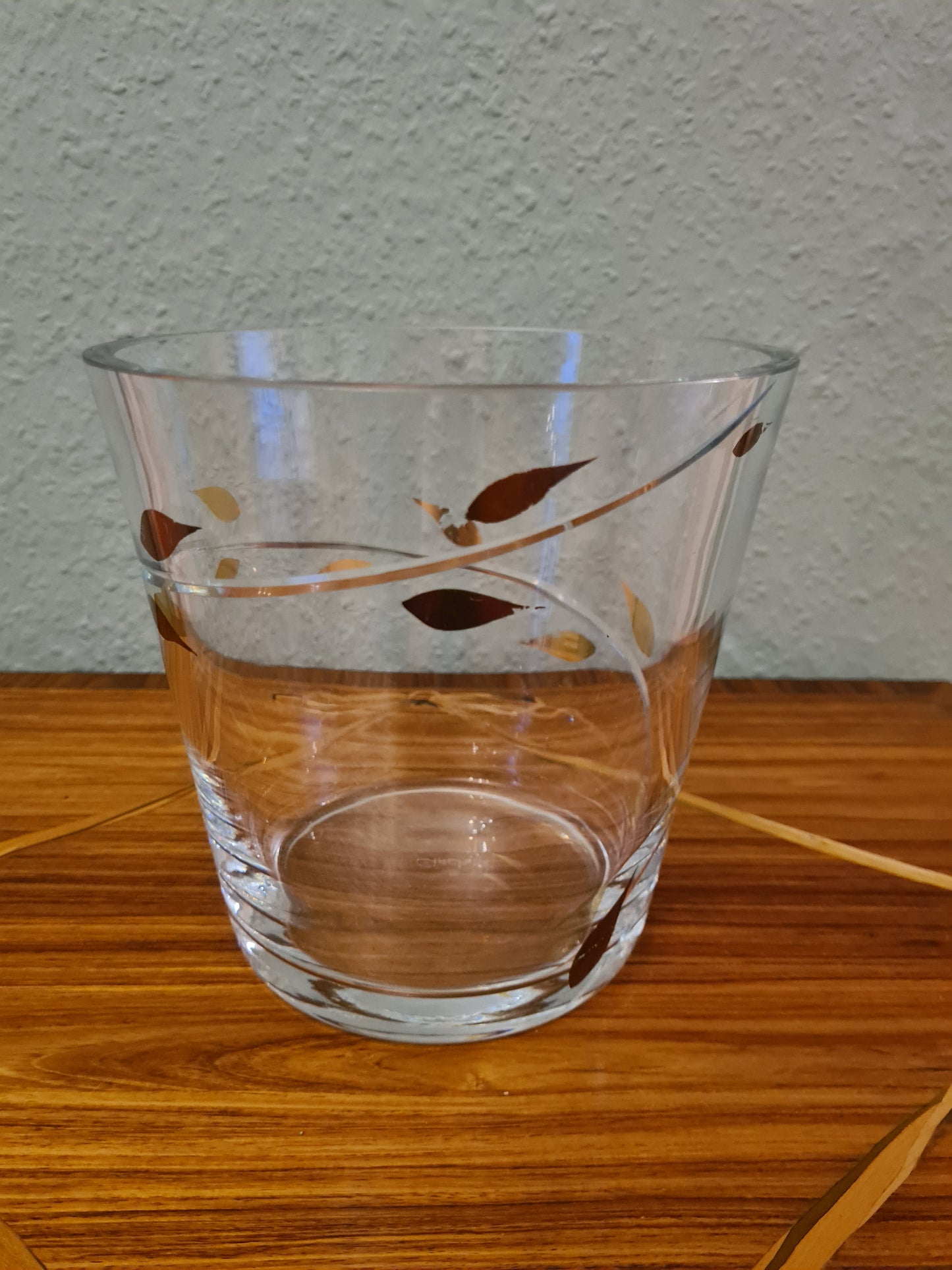 EISCH Künstler Glas Vase Schale Kübel Dekor goldene Blätter 18cm