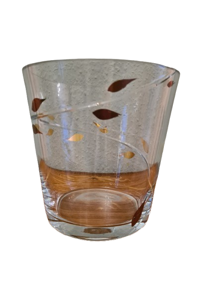 EISCH Künstler Glas Vase Schale Kübel Dekor goldene Blätter 18cm