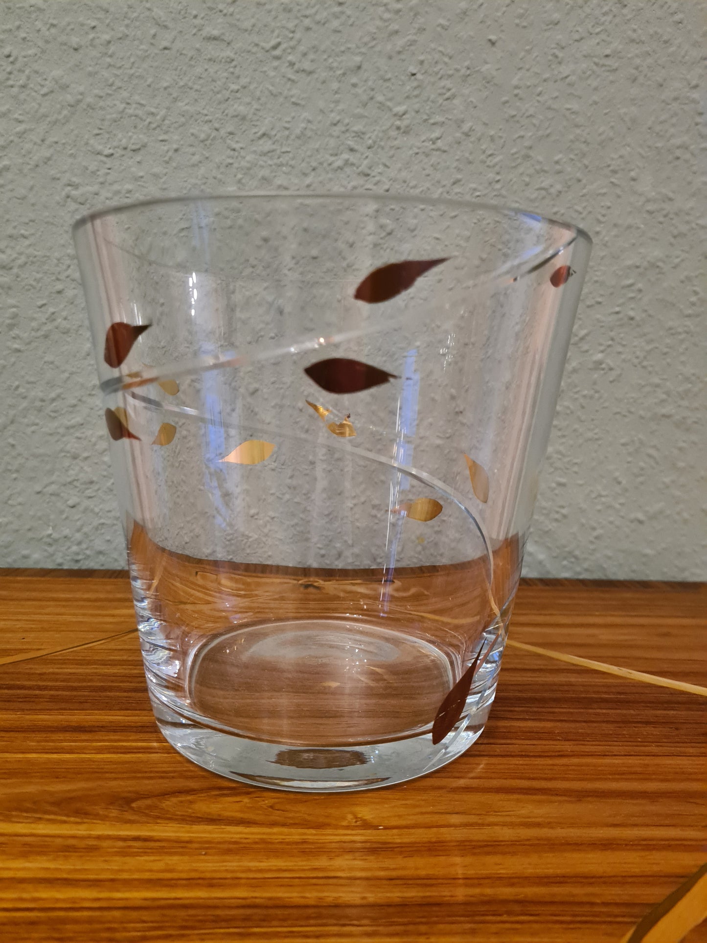 EISCH Künstler Glas Vase Schale Kübel Dekor goldene Blätter 18cm