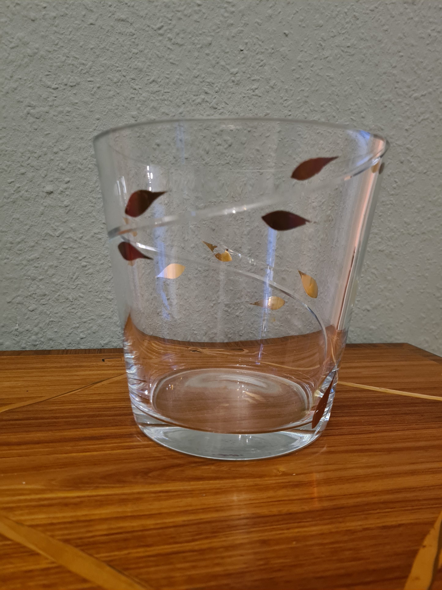 EISCH Künstler Glas Vase Schale Kübel Dekor goldene Blätter 18cm