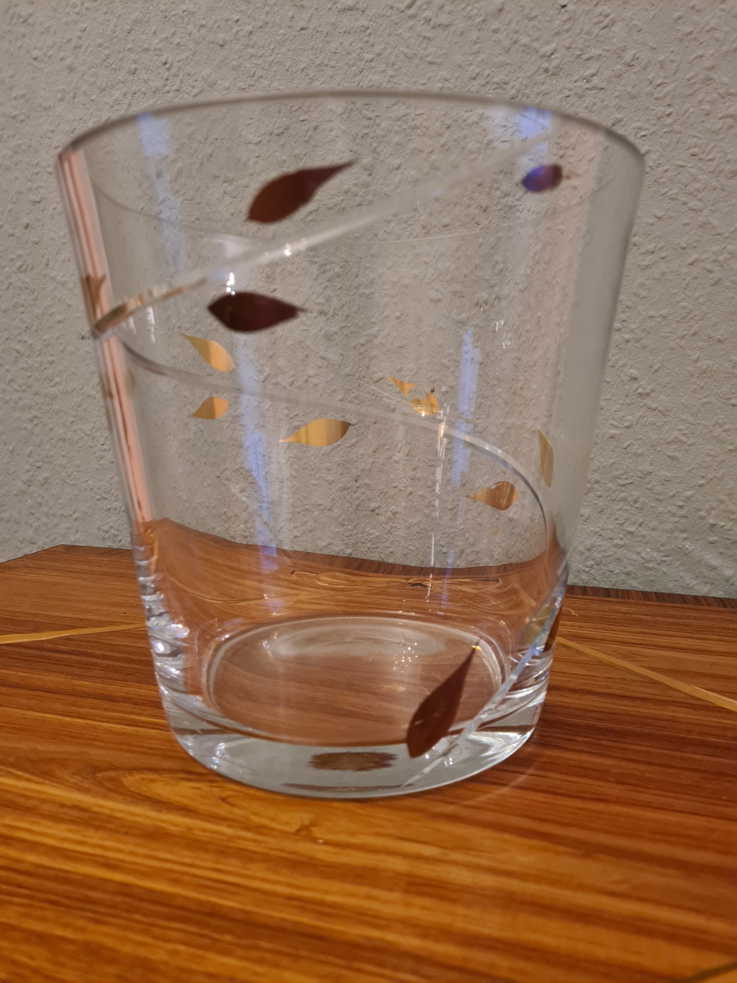 EISCH Künstler Glas Vase Schale Kübel Dekor goldene Blätter 18cm