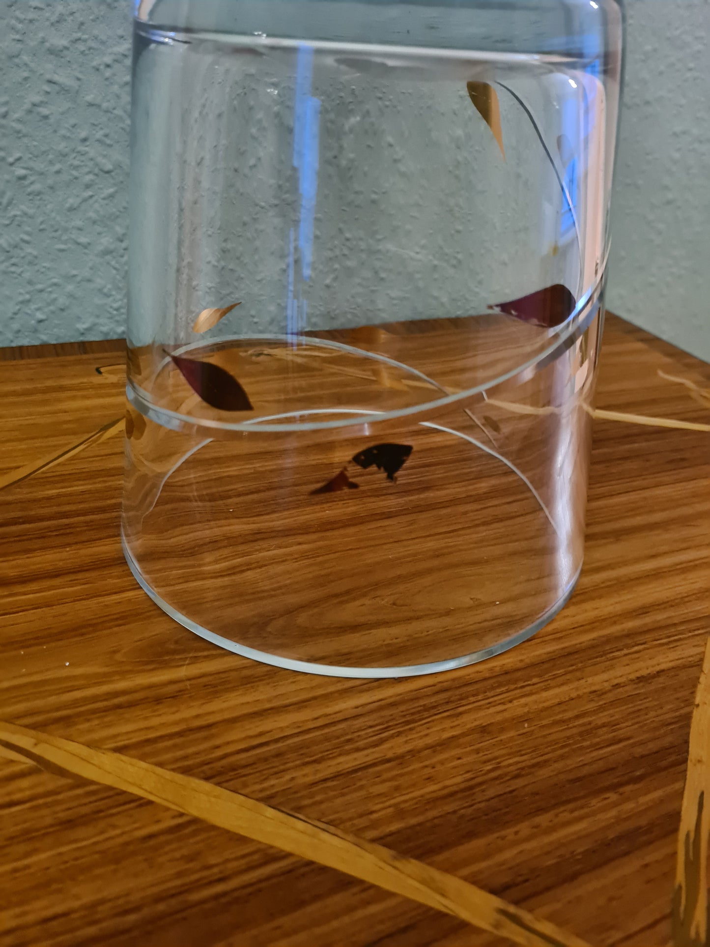 EISCH Künstler Glas Vase Schale Kübel Dekor goldene Blätter 18cm