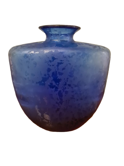 Künstlerglasvase in Blau mit organischer Form 22cm