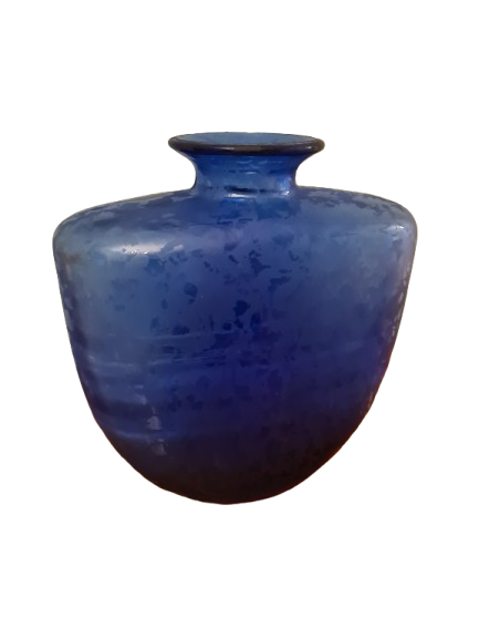 Künstlerglasvase in Blau mit organischer Form 22cm