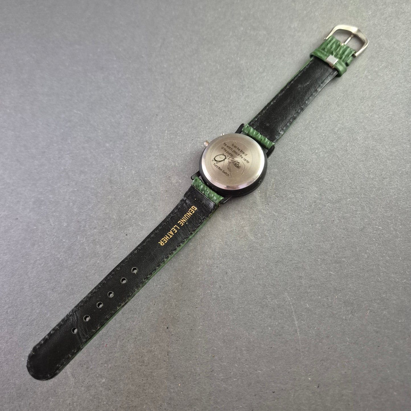 Seltene AOK Quarz Uhr – Werbeuhr mit grünem Lederarmband