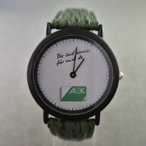 Seltene AOK Quarz Uhr – Werbeuhr mit grünem Lederarmband