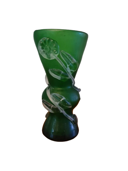 Antike Sammlervase  Grünes Glas mit Applikationen 17x8cm