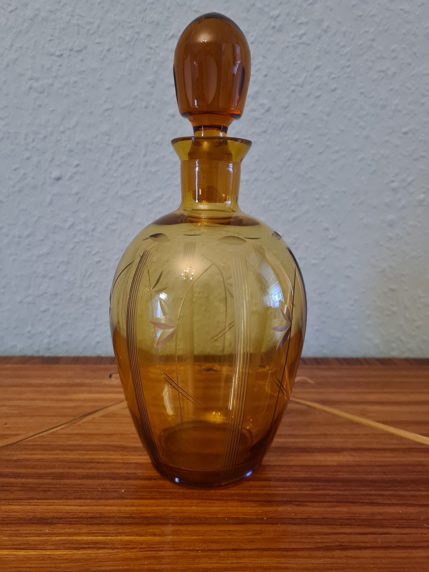 ART DECO LIKÖRKARAFFE FLAKON Bernstein Glas Gefäß 24x10cm