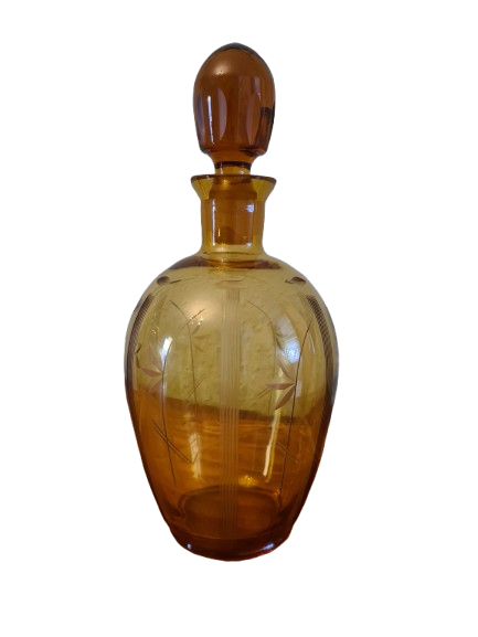 ART DECO LIKÖRKARAFFE FLAKON Bernstein Glas Gefäß 24x10cm