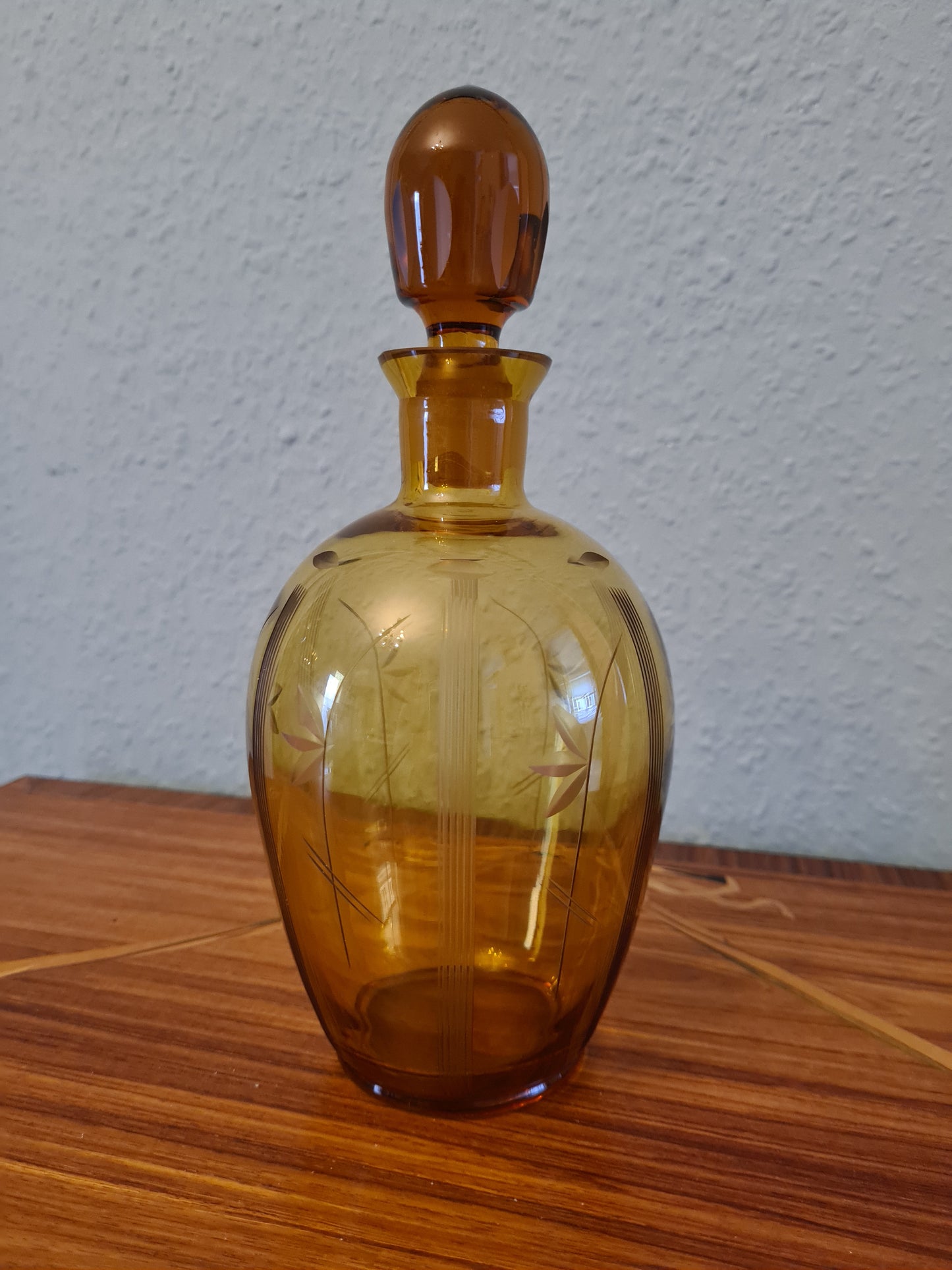 ART DECO LIKÖRKARAFFE FLAKON Bernstein Glas Gefäß 24x10cm