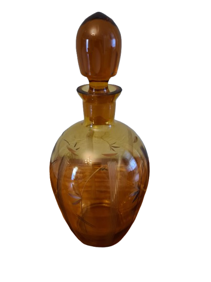 ART DECO LIKÖRKARAFFE FLAKON Bernstein Glas Gefäß 24x10cm