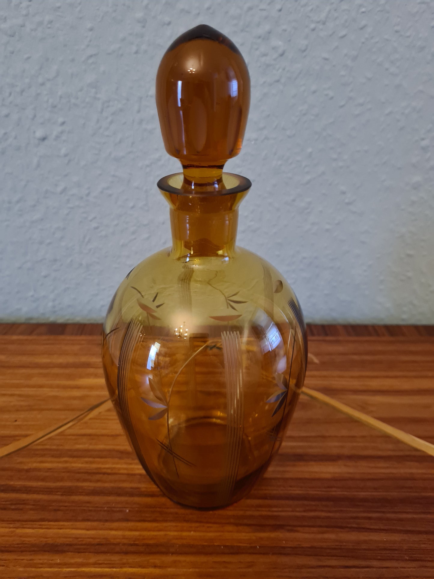 ART DECO LIKÖRKARAFFE FLAKON Bernstein Glas Gefäß 24x10cm