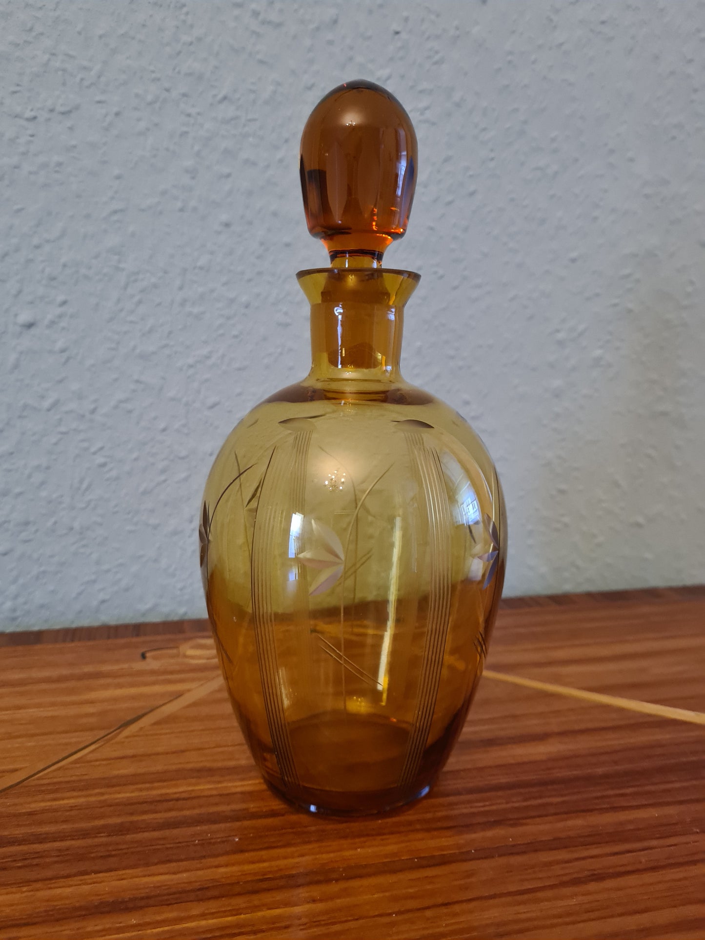ART DECO LIKÖRKARAFFE FLAKON Bernstein Glas Gefäß 24x10cm