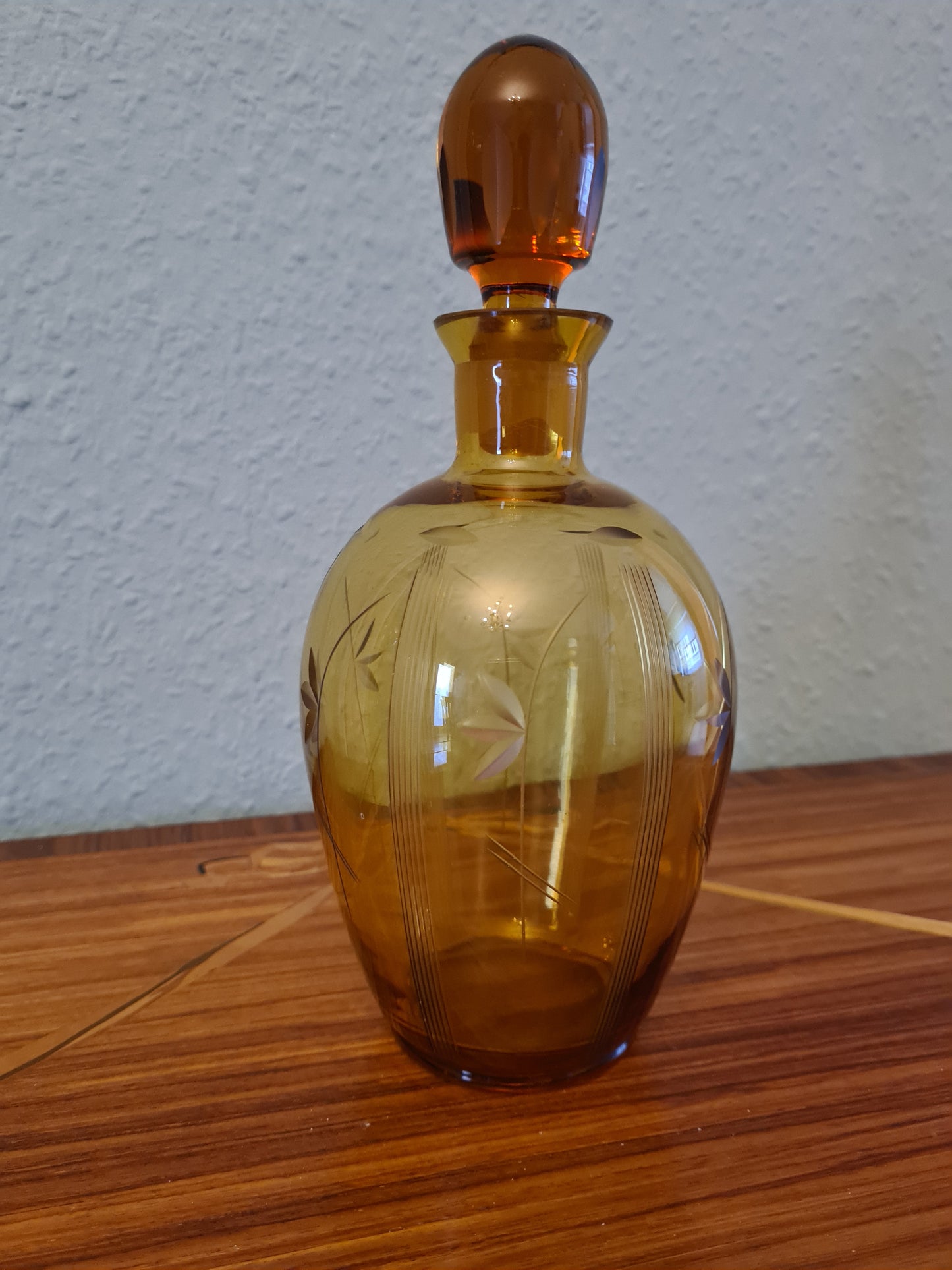 ART DECO LIKÖRKARAFFE FLAKON Bernstein Glas Gefäß 24x10cm