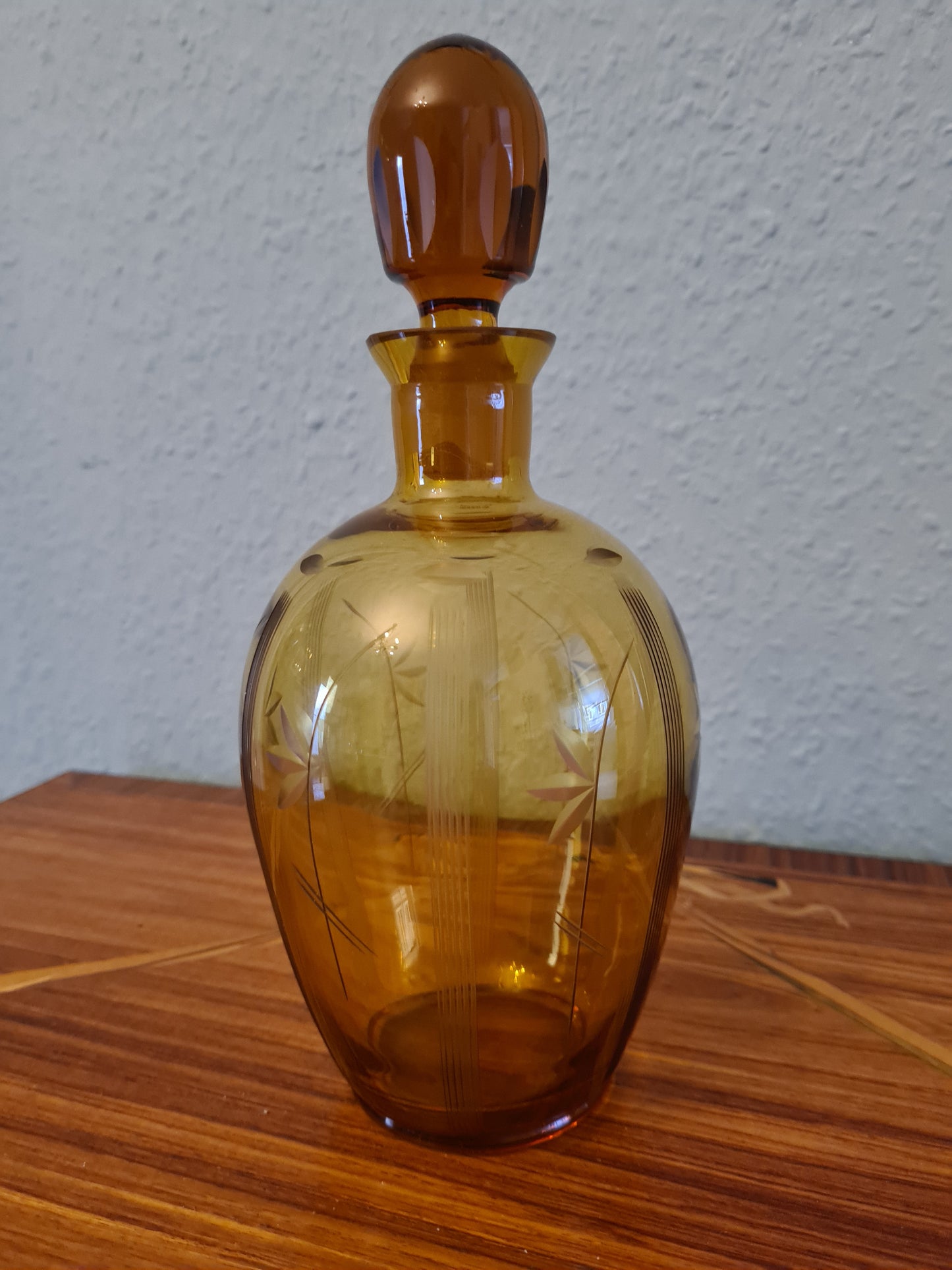 ART DECO LIKÖRKARAFFE FLAKON Bernstein Glas Gefäß 24x10cm