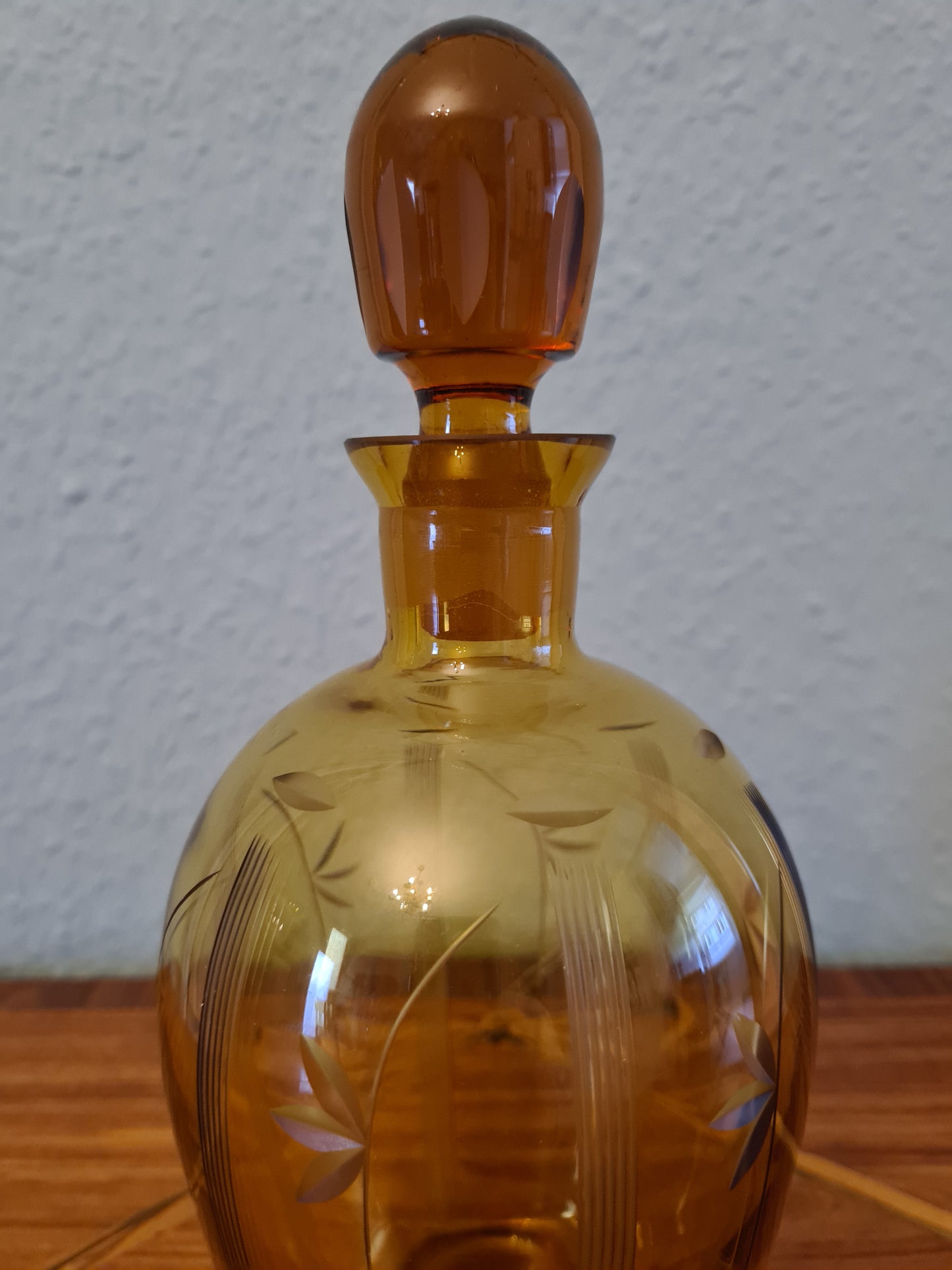 ART DECO LIKÖRKARAFFE FLAKON Bernstein Glas Gefäß 24x10cm