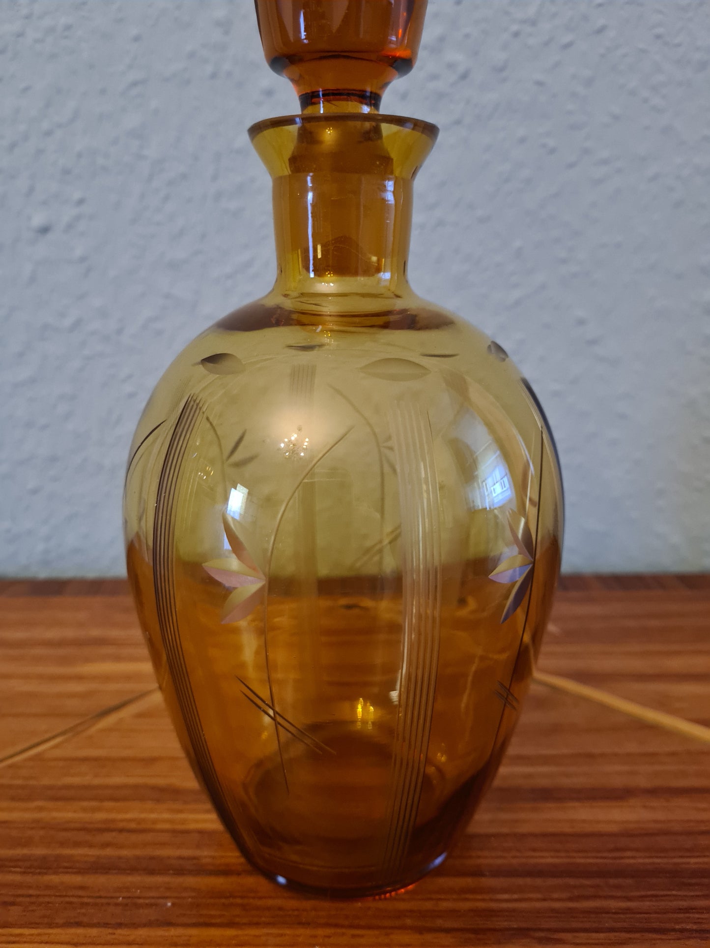 ART DECO LIKÖRKARAFFE FLAKON Bernstein Glas Gefäß 24x10cm