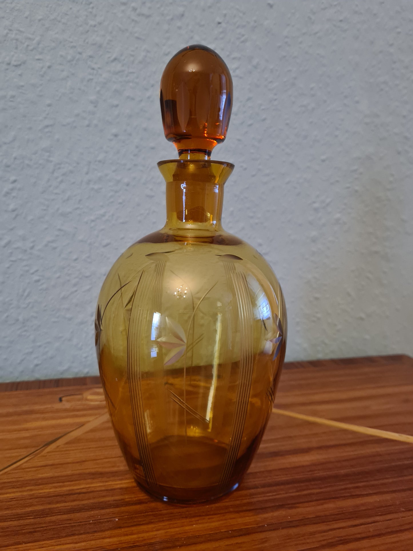 ART DECO LIKÖRKARAFFE FLAKON Bernstein Glas Gefäß 24x10cm