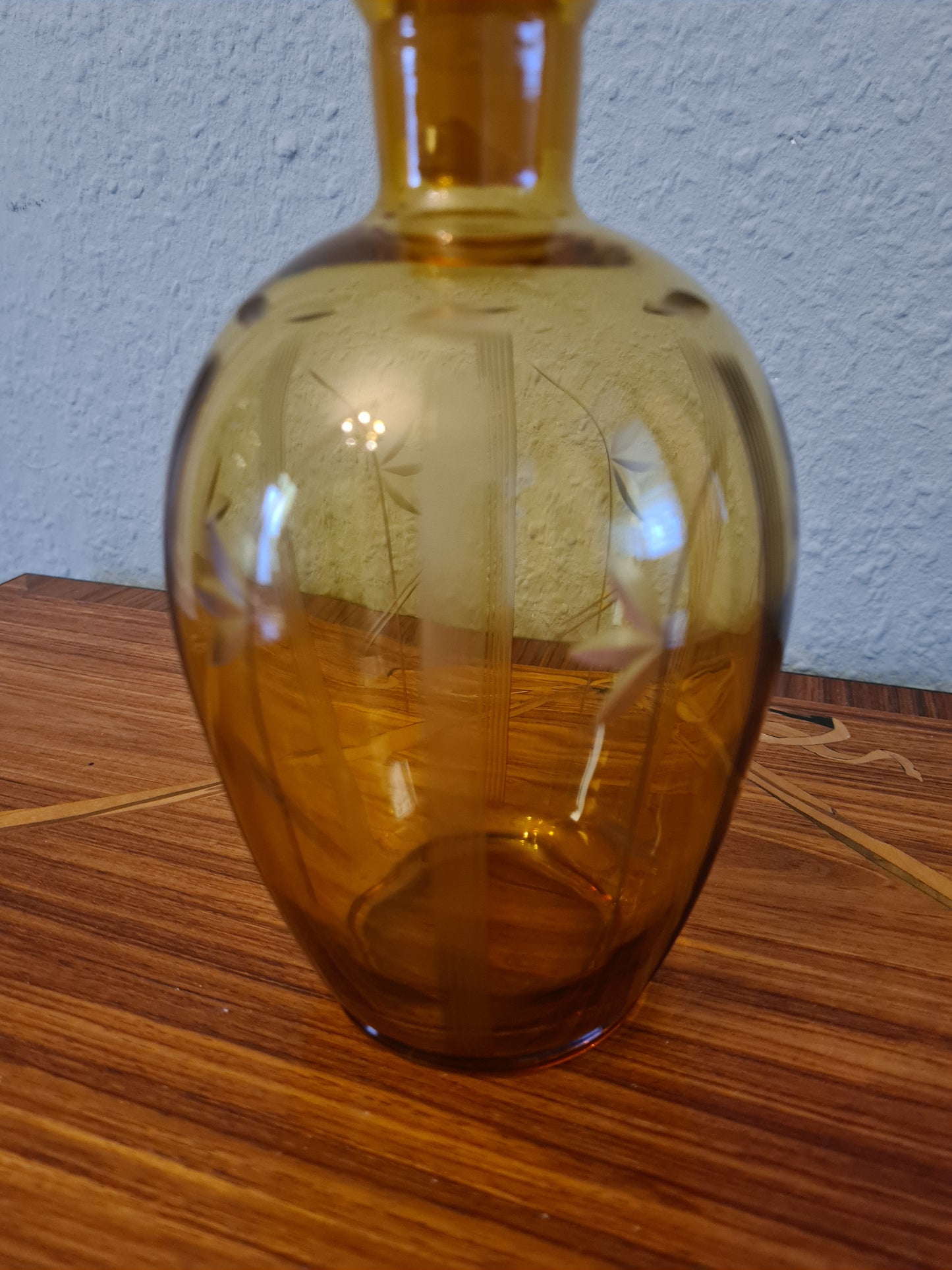 ART DECO LIKÖRKARAFFE FLAKON Bernstein Glas Gefäß 24x10cm